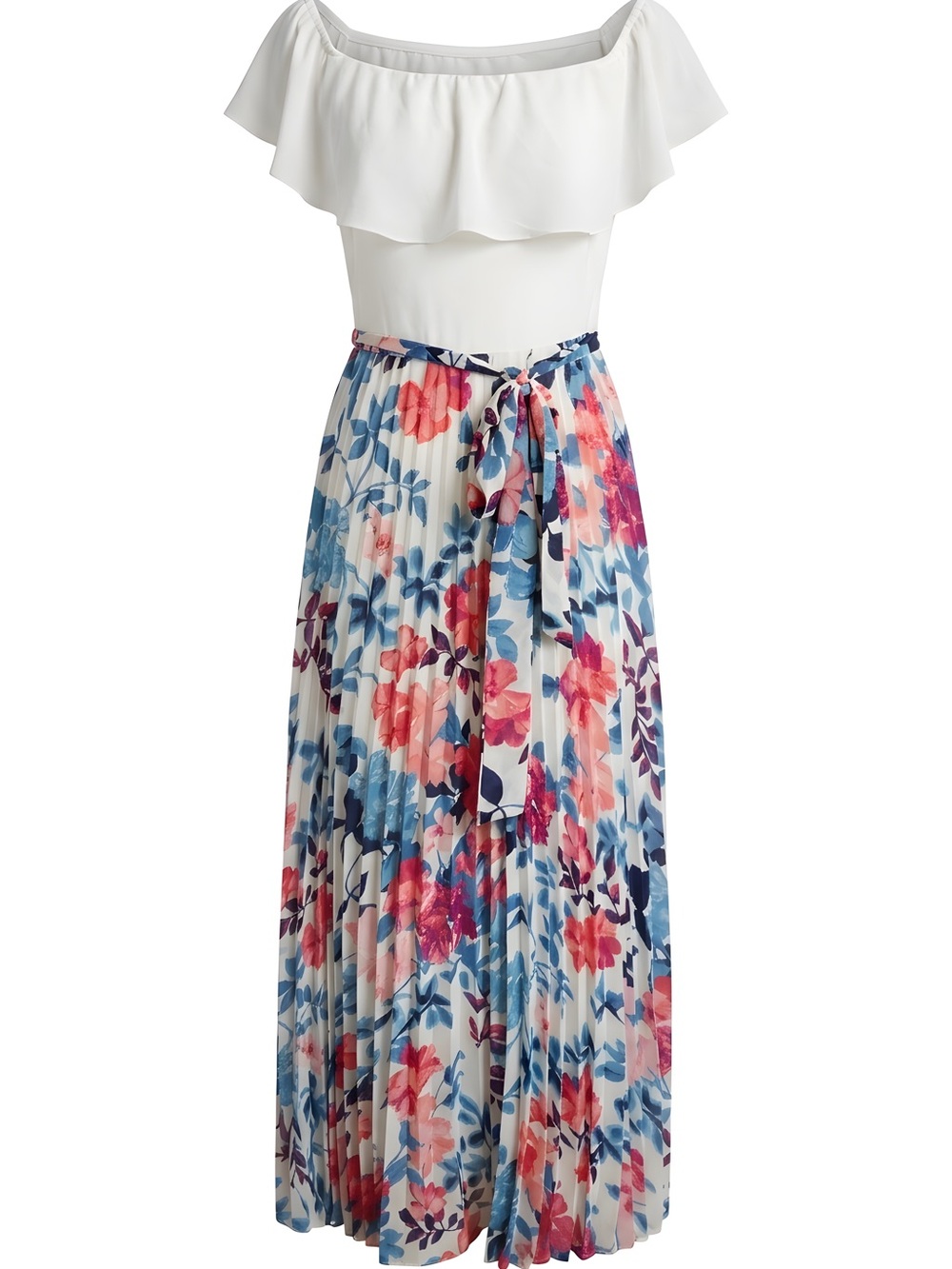 Eliza J White Maxi Skirt with Pink & Blue Floral Print